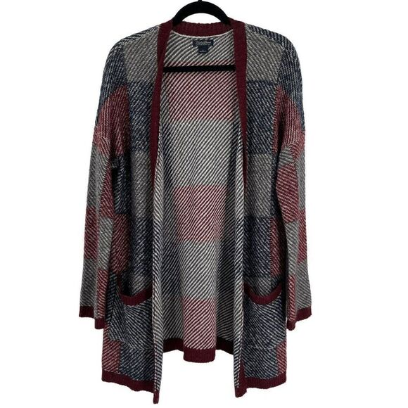 Lucky Brand Alpaca Wool Mohair Blend Check Open Front Cardigan Sweater Large - Picture 3 of 14